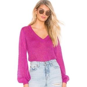 Lovers + Friends Fuschia Rhiannon V-neck Open Knit Lightweight Sweater